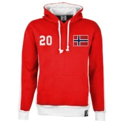 Norway Retro Number 20 Hoodie - Vintage Red & White Casual Sweatshirt