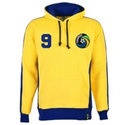 New York Cosmos Number 9 Retro Hoodie - Yellow & Royal