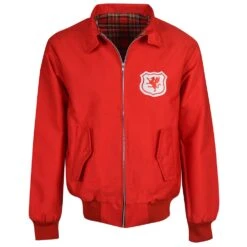 Classic Wales Red Harrington Jacket with Red Tartan Lining