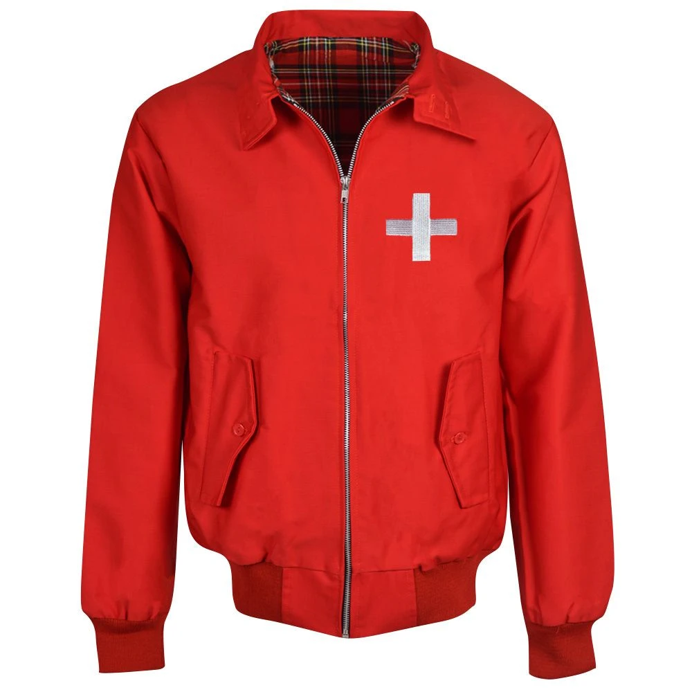 Classic Red Harrington Jacket with Tartan Lining - Made in UK 1 Classic Red Harrington Jacket with Tartan Lining - Made in UK