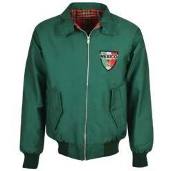 Classic Mexico Green Harrington Jacket with Red Tartan Lining