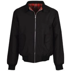 Premium Black Harrington Jacket with Classic Red Tartan Lining