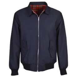 Classic Navy Harrington Jacket with Red Tartan Lining - Made in UK