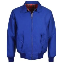 Classic Royal Blue Harrington Jacket with Red Tartan Lining