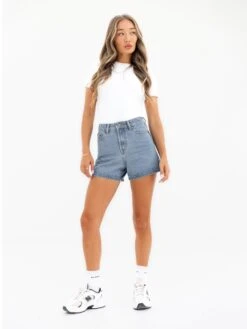 Blakely High Rise Denim Shorts - Faded Blue -Blakely Clothing Store jeanshortre edit 2