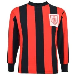 Bournemouth 1970s Kids Retro Football Shirt - Long Sleeve Black & Red Stripe