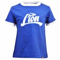 Kids Organic Cotton Lion Ringer Tee - Durable Royal & White Football Style