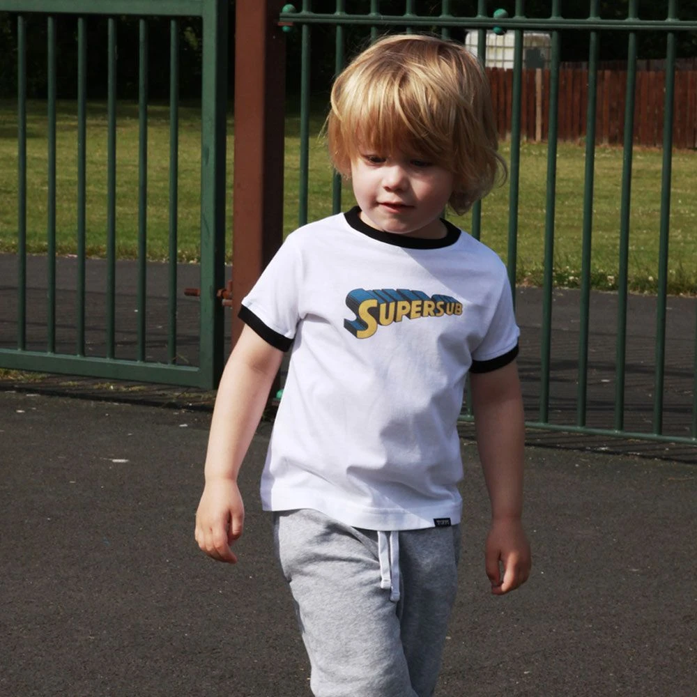 Kids Organic Cotton Ringer T-Shirt - White and Black Supersub 4 Kids Organic Cotton Ringer T-Shirt - White and Black Supersub - Image 4