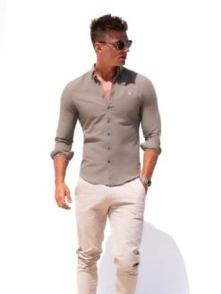 Carter Long Sleeve Shirt - Stone -Blakely Clothing Store shirtedit 4