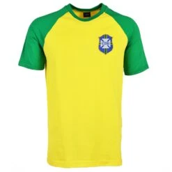 Kids Brazil Football Raglan T-Shirt - Yellow & Green Organic Cotton Jersey