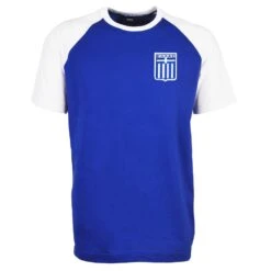 Greece Raglan Sleeve T-Shirt - Royal & White Organic Cotton Fan Apparel