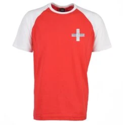 Switzerland Raglan Sleeve Red & White Organic Cotton T-Shirt