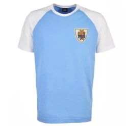 Uruguay Sky Blue & White Raglan Sleeve T-Shirt - Premium Organic Cotton
