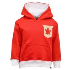 Kids Canada Red and White Embroidered Rugby Hoodie