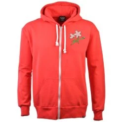 Japan 1932 Vintage Rugby Zipped Hoodie - Red Premium Cotton
