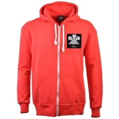 Wales Rugby 1905 Vintage Zipped Hoodie - Red Retro Welsh Feathers