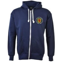 Scotland 1970's Retro Zipped Hoodie - Navy Blue Cotton Zip-Up