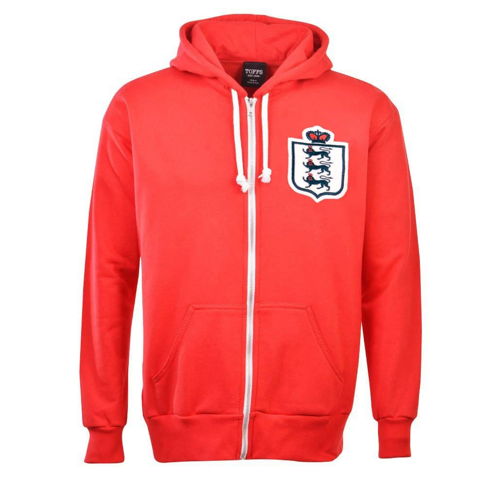 England Football Club Retro Red Zipped Hoodie 2 England Football Club Retro Red Zipped Hoodie - Image 2